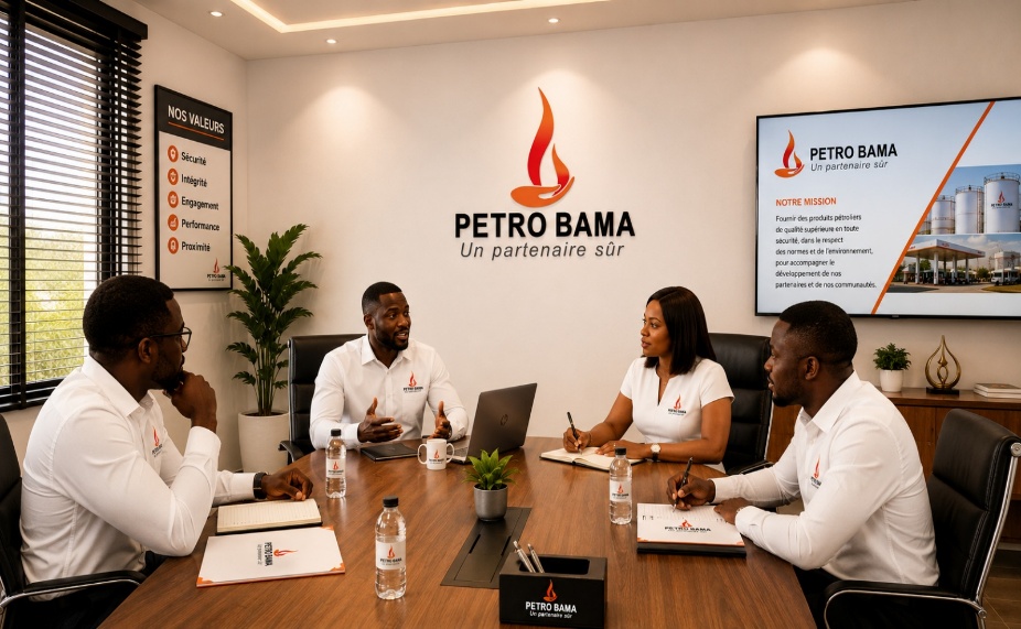 L'équipe Petro Bama réunie en salle de réunion